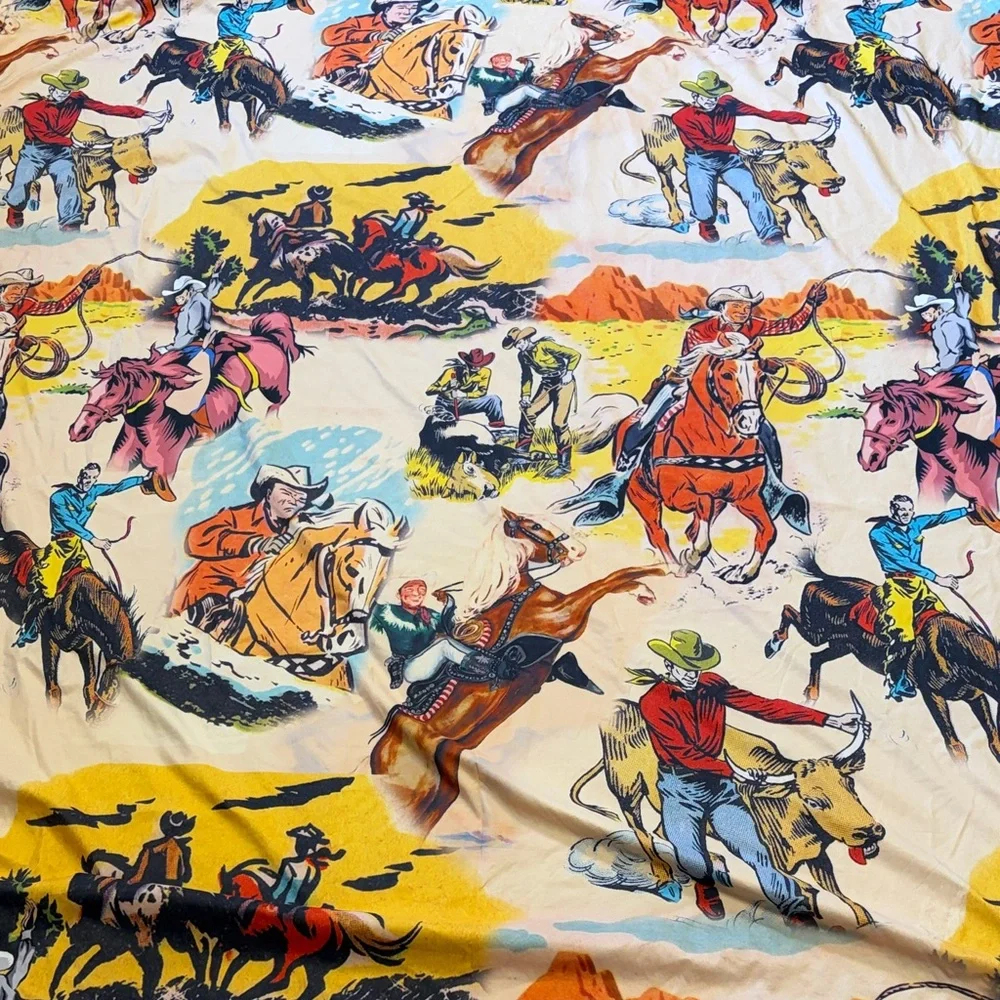 Vintage Western Cowboy Print Fabric